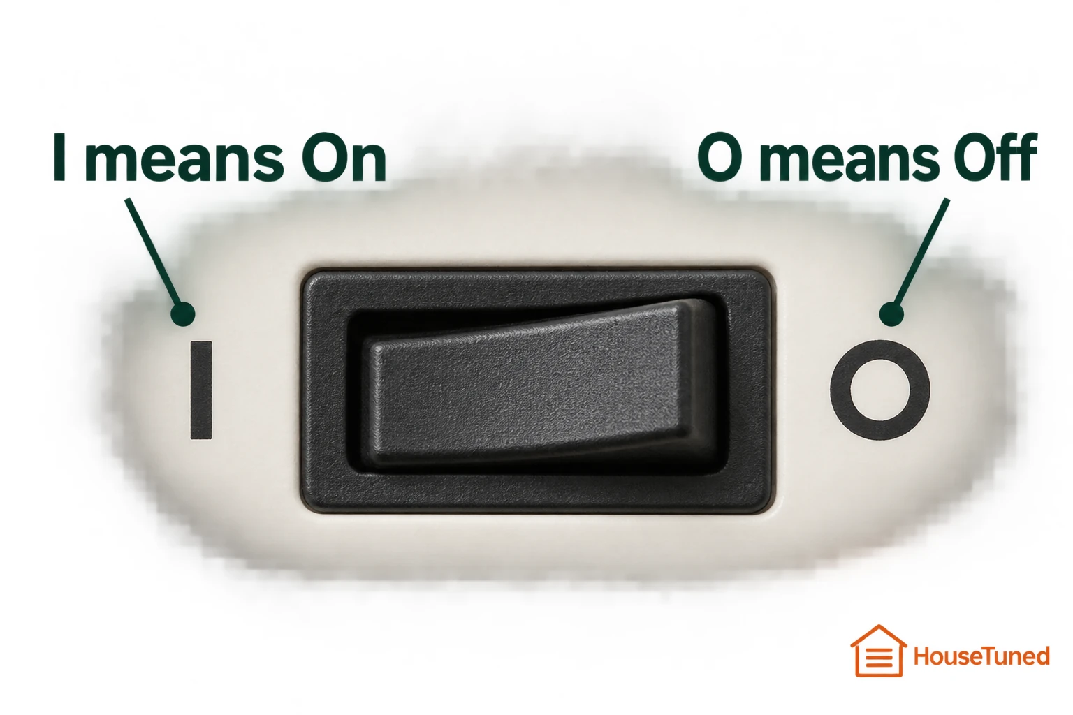 A rocker switch marked with a line and O, tilted toward O.