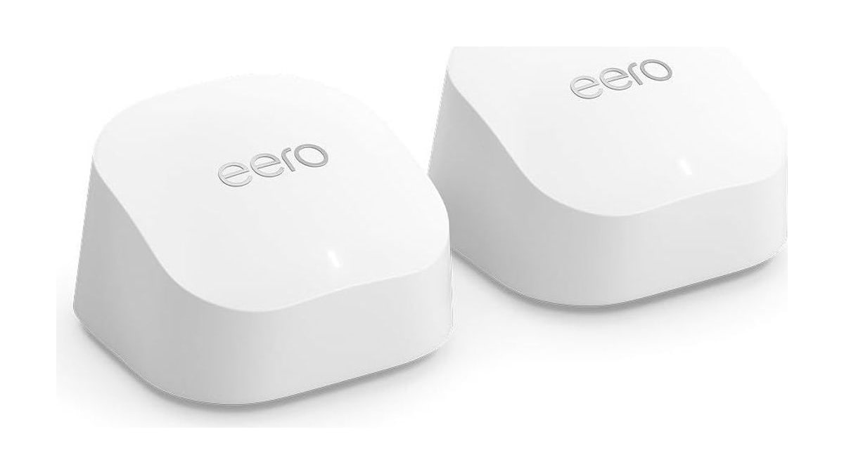 Amazon eero 6+ mesh wifi system - Supports internet plans up to a Gigabit, Coverage up to 3,000 sq. ft., Connect 75+ devices, 2-pack