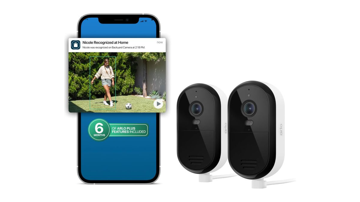 Arlo Essential Plug-in Security Camera 2K (3rd Gen) - 2-Cam + 6 Mo Plan