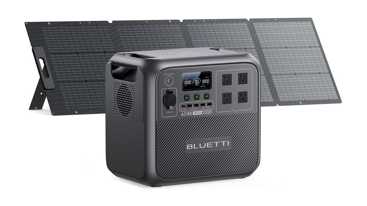 BLUETTI AC180 Solar Generator with 200W Solar Panel Included, 1152Wh 1800W