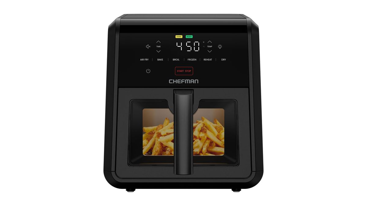 Chefman Air Fryer TurboFry 7-Qt, 6-in-1 High-Powered 450°F Cooking for Crispier Results, Compact Space-Saving Design, Air Fry, Bake, Broil, Reheat, De