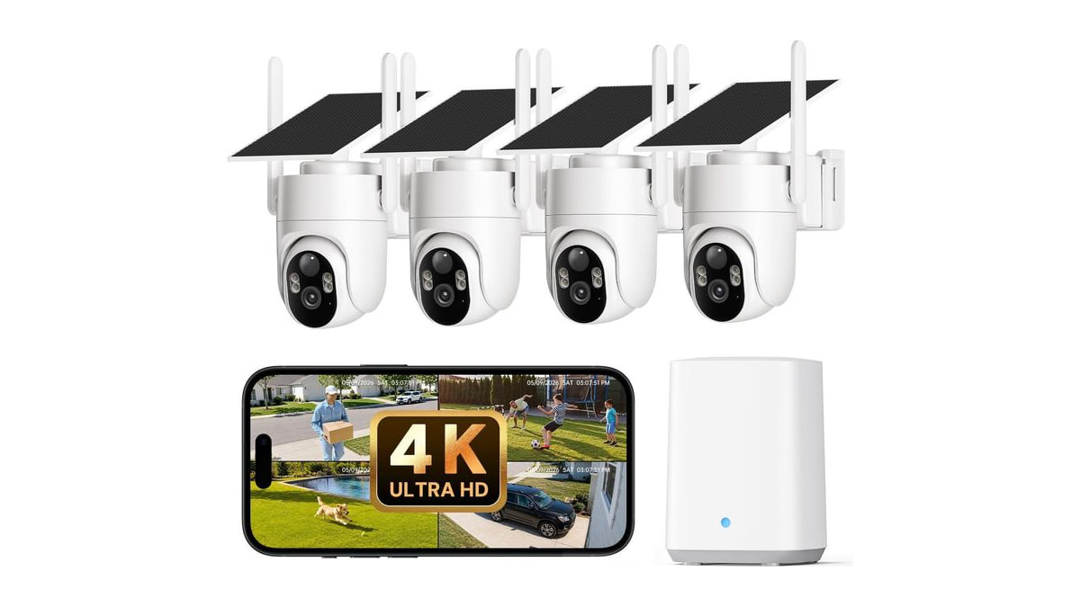 ELYSOO 4K Solar Security Cameras Wireless Outdoor Home System, 4-Cam Kit