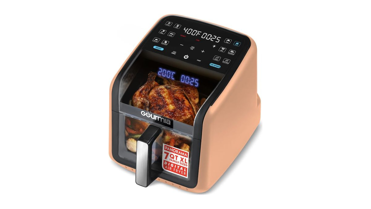 Gourmia Air Fryer - 7 Qt Basket Capacity with Panorama Window, Peach