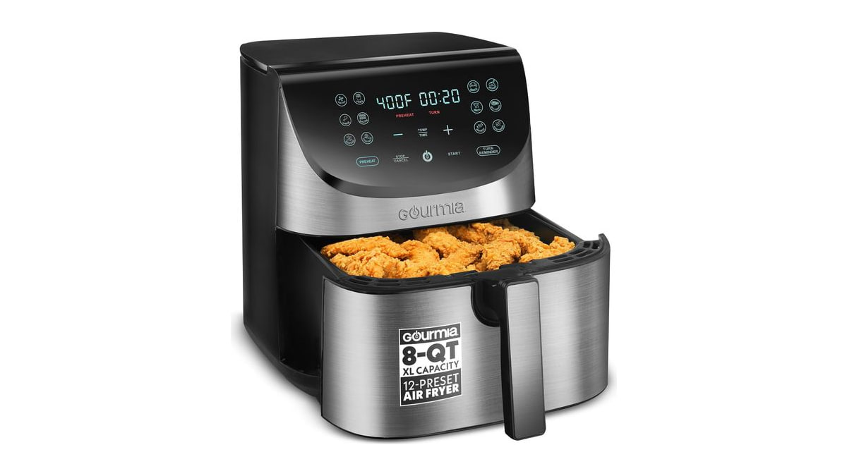 Gourmia Air Fryer - 8 Qt Basket Capacity, 12 Presets, Stainless Steel