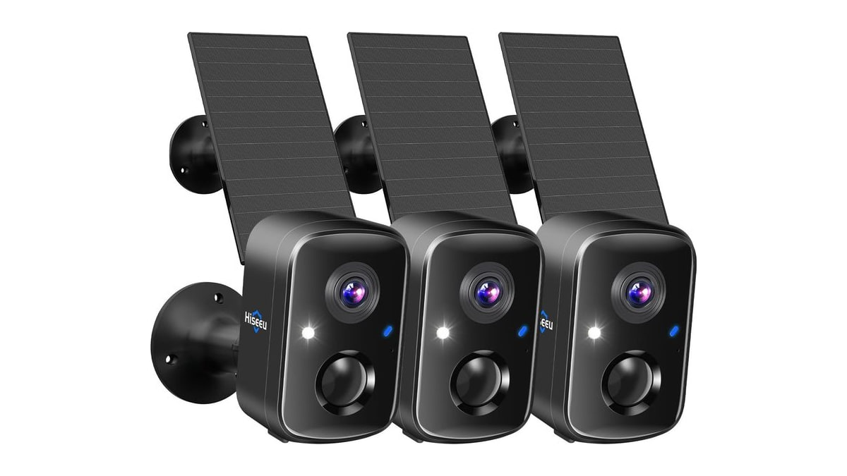Hiseeu Security Cameras Wireless Outdoor, 3pcs Solar Powered 2K 4MP Surveillance WiFi Cameras for Home Security Outside, PIR/AI Motion Detection, Wate