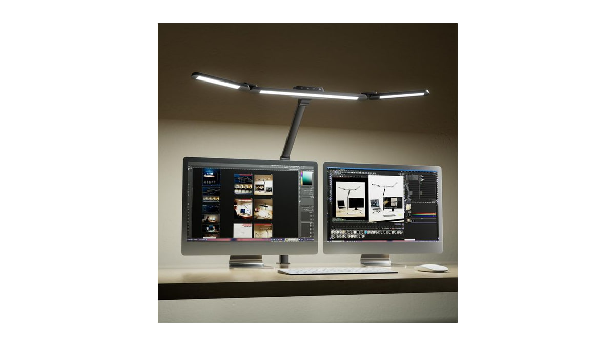 Honeywell Wide Desk Lamp with Clamp for Dual Monitors, 22W Full-Spectrum Eye-Caring LED Desk Lamp for Home Office, 3-Section Adjustable Architect Ligh
