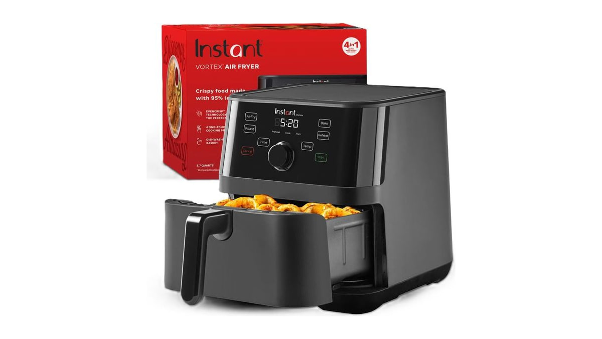 Instant Pot Vortex 5.7QT Air Fryer, Custom Program Options, 4-in-1 Functions, EvenCrisp Technology that Crisps, Roasts, Bakes and Reheats, 100+ In-App