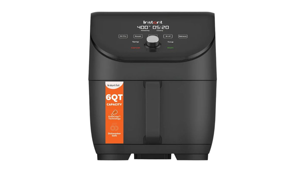 Instant Pot Vortex Slim 6QT Air Fryer that Crisps, Roasts, Reheats, Bakes, Broils & is Quiet, Space Saving, Nonstick, Dishwasher-Safe, 100+ In-App Rec
