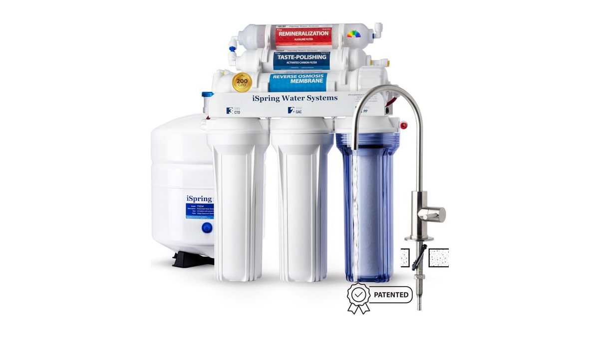 iSpring RCC2AK, Upgraded 200 GPD, pH+ 6-Stage Under Sink Reverse Osmosis System with Alkaline Remineralization Filter, Patented Top-Mounted Faucet Des