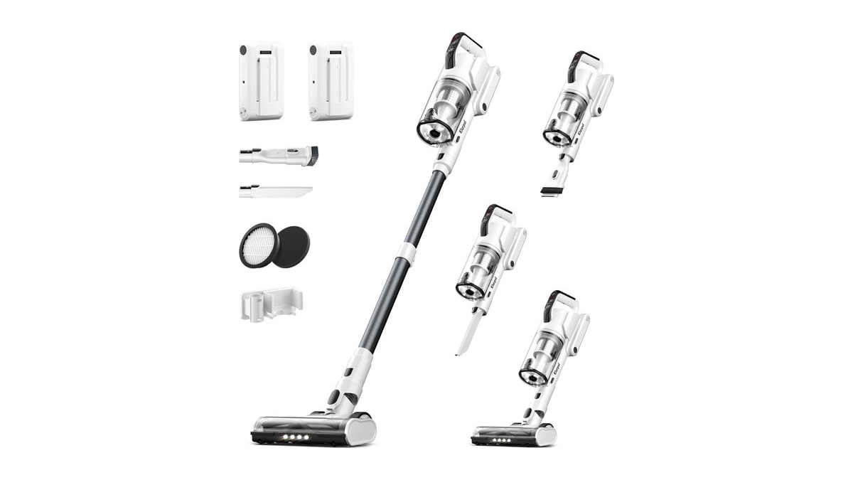 Klarpul Cordless Vacuum Cleaner, 2 Batteries 140 Mins Runtime 600W 50Kpa Stick Vacuum Cordless, Self-Standing Vacuum Cleaners for Home with 2.5H Fast
