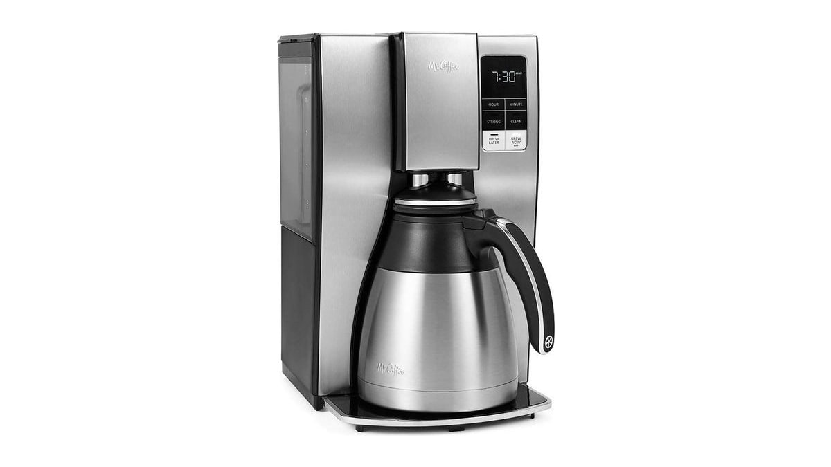 Mr. Coffee 10-Cup Programmable Coffee Maker, Insulated Thermal Carafe, Brew Strength Selection, Brew Now or Later, Stainless Steel