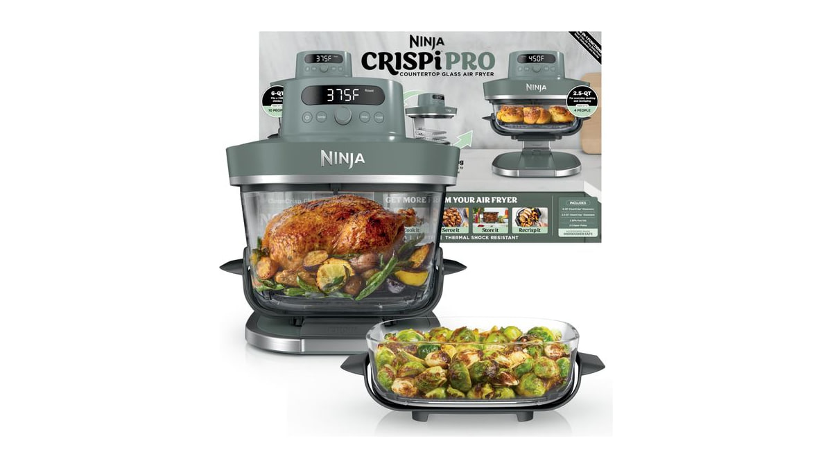 Ninja Crispi Pro Glass Air Fryer, 6-in-1, Ash Grey, AS101DG