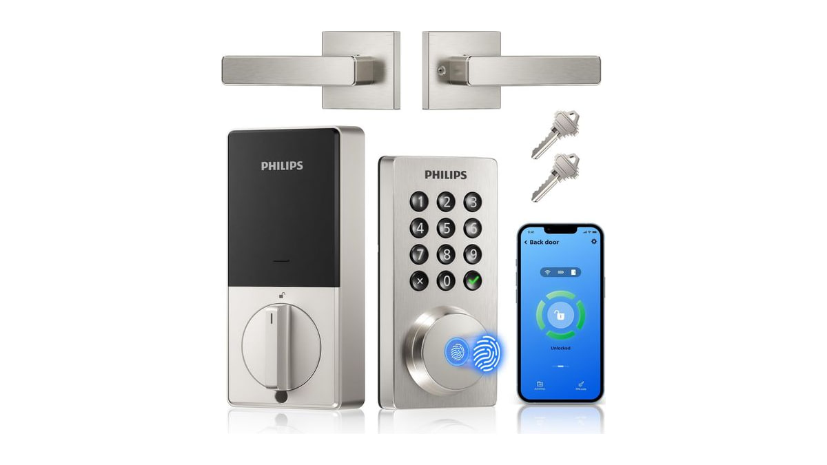 Philips WiFi Keypad Door Lock with Handle, Built-in WiFi, APP Remote Control, Voice & Fingerprint Unlock, Smart Locks for Front Door with Auto Lock, K