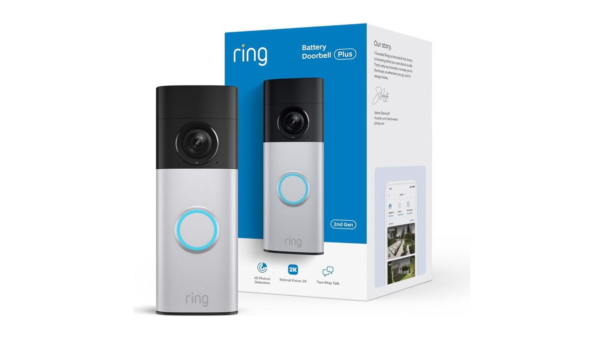 Ring Battery Doorbell 2K Plus (newest model), Retinal 2K with wide-angle video, up to 6x Enhanced Zoom, Night Vision, and Quick Release Battery Pack,