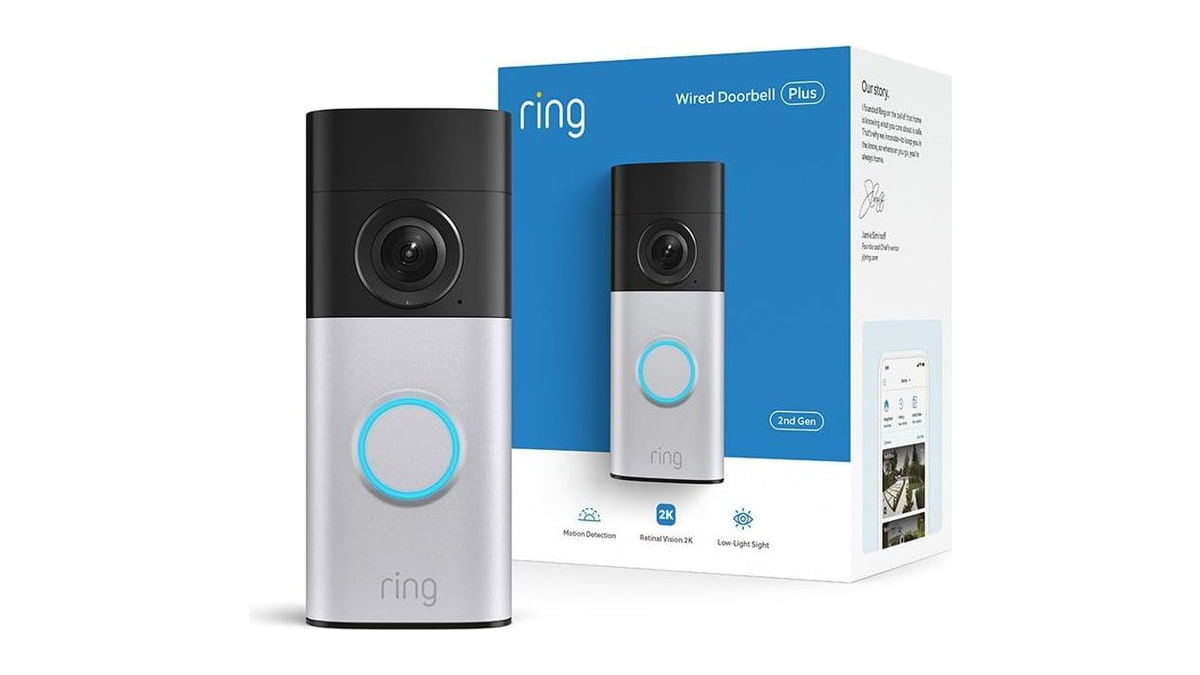 Ring Wired Doorbell 2K Plus (Newest Model) - Retinal 2K with wide-angle video, 6x Enhanced Zoom, and Night Vision, Nickel Silver