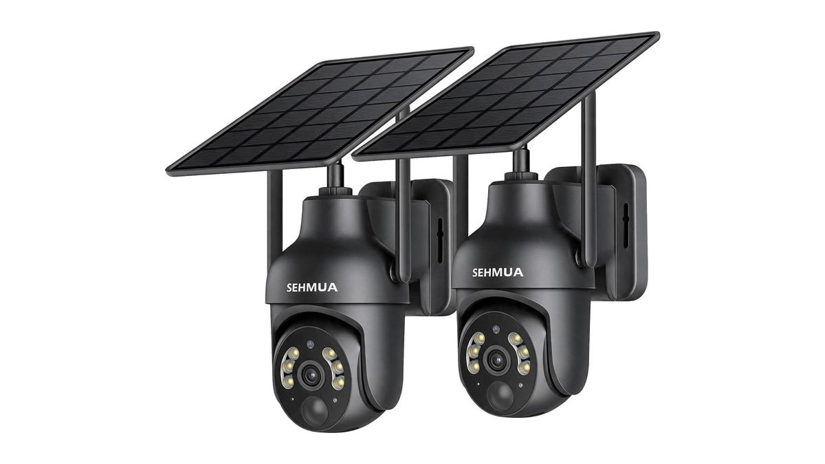 SEHMUA 2K Solar Security Cameras Wireless Outdoor, 2 Pack 360° View Pan/Tilt WiFi Security Camera Outside with Color Night Vision, Easy to Install, PI