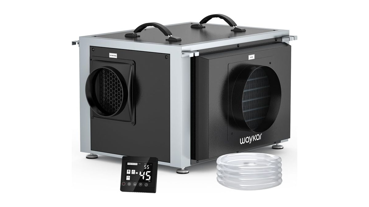 Waykar 125 Pints Crawl Space Dehumidifier with Remote Control and Pump, Dual Duct HVAC Commercial Whole-House Dehumidifier for Basement, Industrial Wa