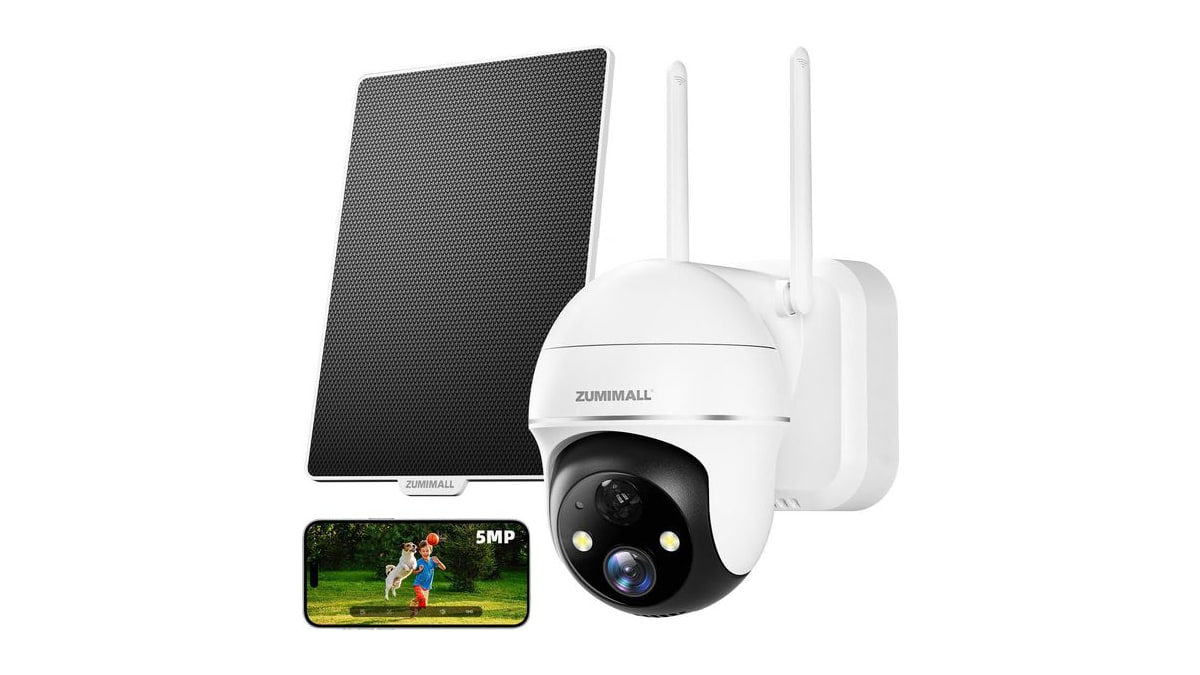 ZUMIMALL 5MP Solar Security Cameras Wireless Outdoor, Solar Powered Cameras for Home Security with 360° View, Color Night Vision, 2-Way Talk, AI Motio